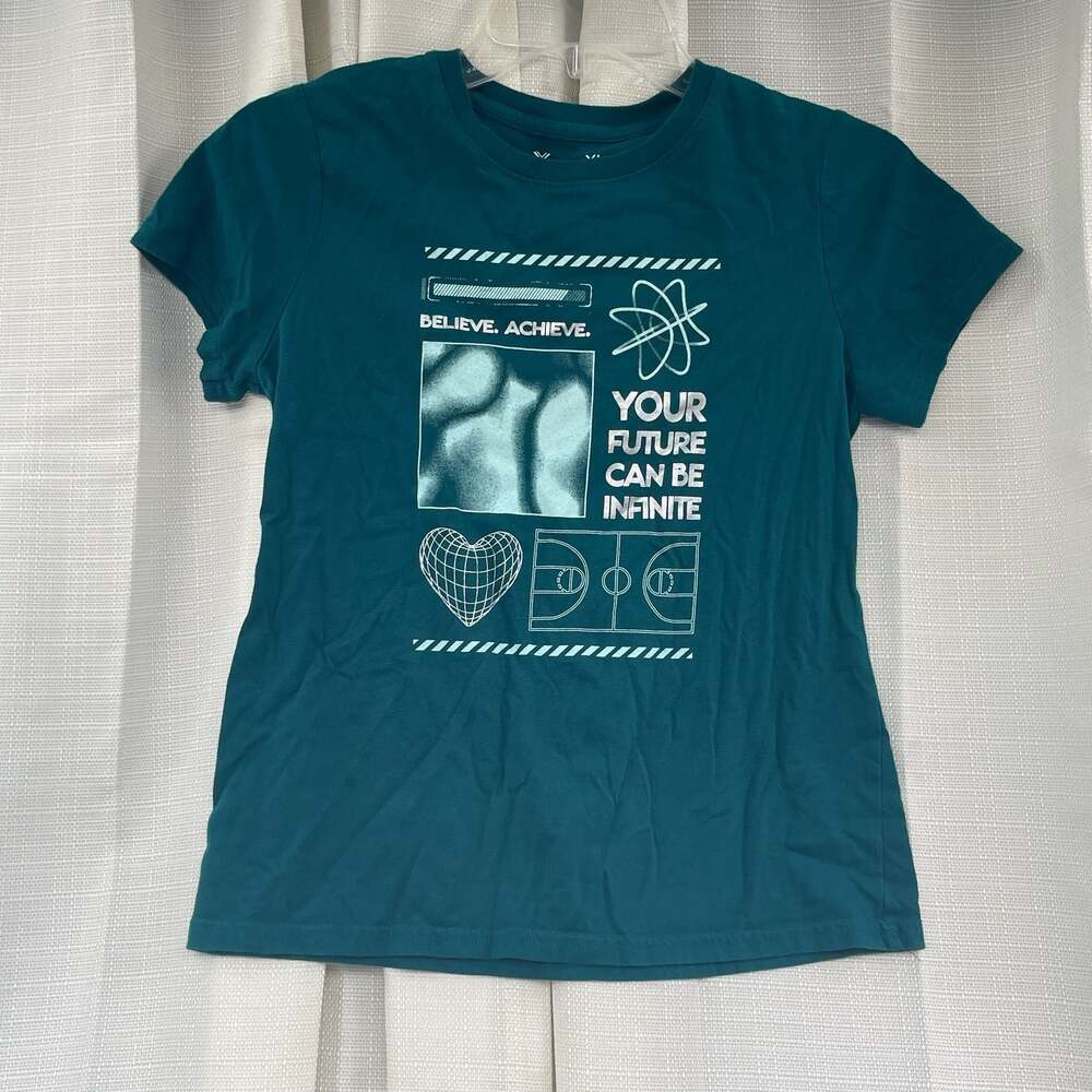 Girls 14 Believe Achieve Your Future Can Be Infinite Graphic Teal T-Shirt